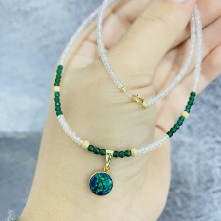 Shiny19 special 14k gold 2mm shiny beads transparent and green 40cm necklace