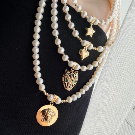 Shiny21 special 14k gold pendant and beads with 4.5mm Perls necklace