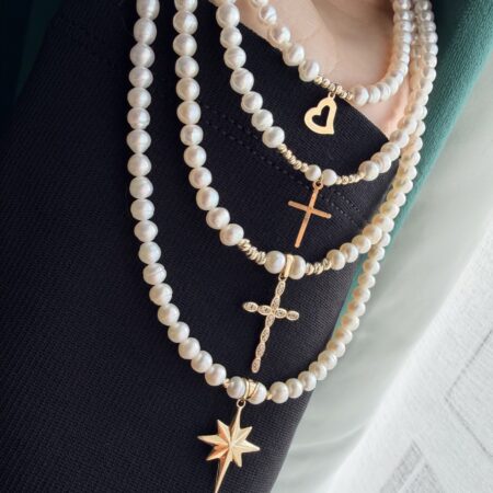 Shiny20  special  14k gold pendant and beads with 4.5mm Perls  necklace