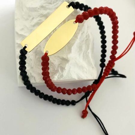 fine style 14k gold plate set of 2 bracelets NC-2-G3W with black and red 4mm beads