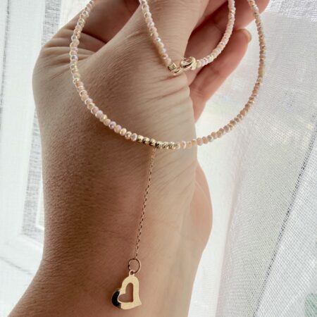 new style 14k gold 1.5-2mm Faceted Polyhedral Beads necklace with long 4cm heart and 2mm beads  Sty12