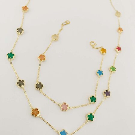 14k gold  set bracelet and necklace 8mm flower 26CLV-1A