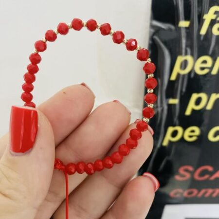 Red string bracelet with  2mm 14 beads  INA-5V