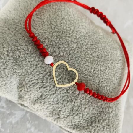 “Mărțișor “ 14k gold heart and red string with 2 color beads