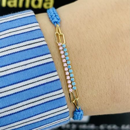 14k gold blue and pink tennis and blue string