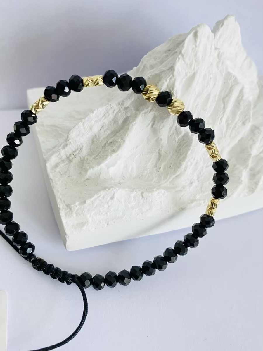 fine style 14k gold square 3mm and 4mm beads with string bracelet NC-2-G190