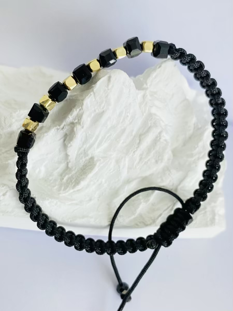 fine style 14k gold square 3mm and 4mm beads with string bracelet NC-2-G15L