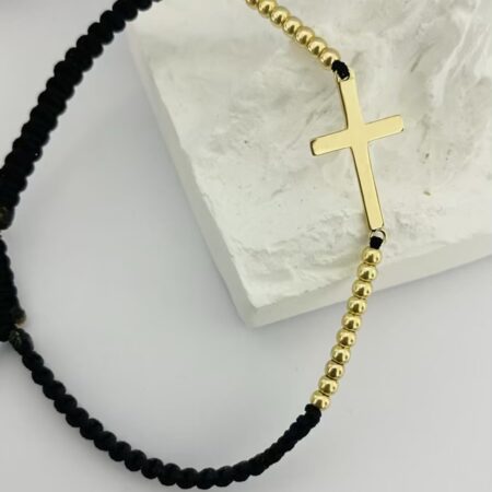 fine style 14k gold square 3mm and cross 2.5cm with string bracelet NC-2-G157
