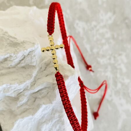 New Cross 14k gold handmade bracelet with red string NMRS
