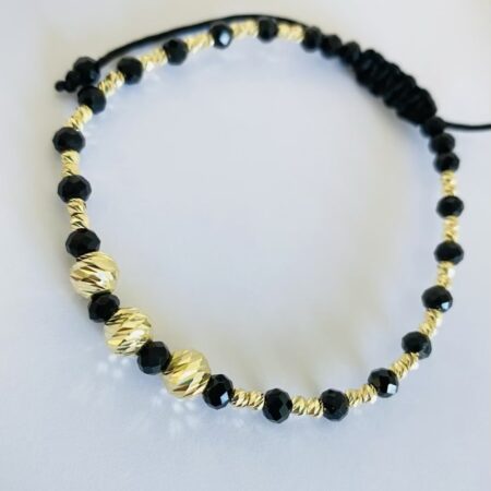 fine style  14k gold round beads middle 6mm and 2.5mm , black 4mm   with string  bracelet NC-2-G15LP