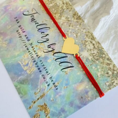 14k gold heart with simple red string SSR