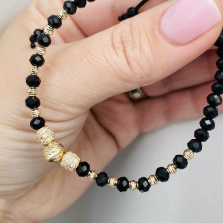 fine style  14k gold round beads middle 6mm and 3mm , black 4mm   with string  bracelet NC-2-G15LPW