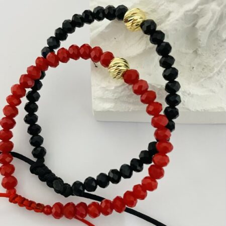 SET fine style  14k gold round beads middle 6mm, black 4mm   with string  bracelet NC-2-G15LP7S