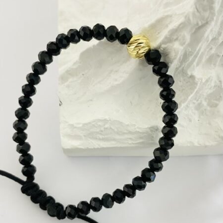 fine style  14k gold round beads middle 6mm, black 4mm   with string  bracelet NC-2-G15LP7