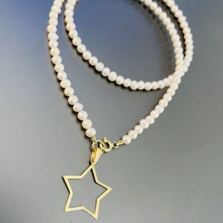 14k gold 2.3cm star beads with 3mm freshwater pearls 42cm N-28B