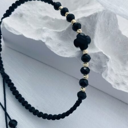 fine style 14k gold black 2.5mm beads , black 8mm with string bracelet NC-2-G15LP7B