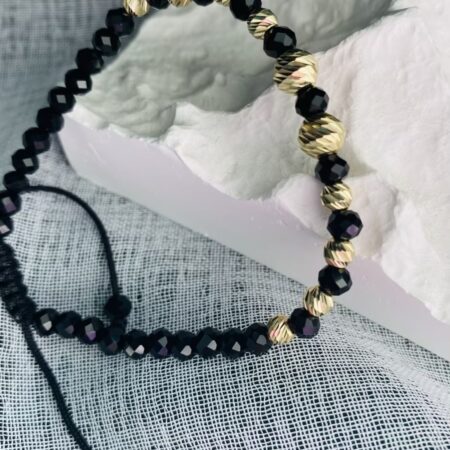 fine style 14k gold black large 4mm and 6mm and , black 4mm with string bracelet NC-2-G15LP7Y