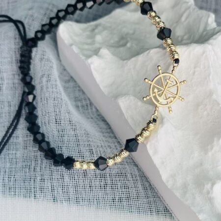 fine style  14k gold black  3mm and pendant , black 4mm   with string  bracelet NC-2-G15LP7S