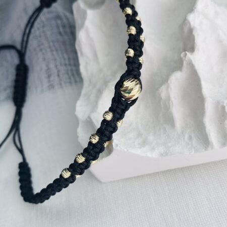 fine style 14k gold 4mm cubs and , black 4mm with string bracelet NC-2-G15LZ
