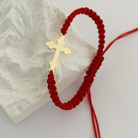 14k gold cross and 2x 2.5mm beads  adult bracelet CB25C