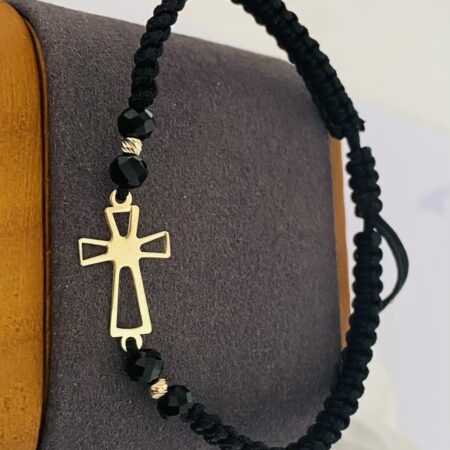 14k gold cross and 2x 2.5mm beads  adult bracelet CB25A
