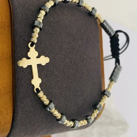 14k gold cross and 40x  2.5mm beads  adult bracelet CB25D