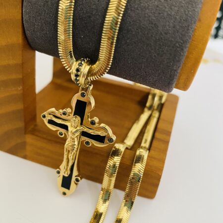 14k gold snake chain with full cross 60cm