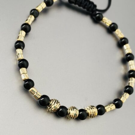 14k gold bracelet 4mm and 4mm black beads  with middle 5mm NEW COLLECTION