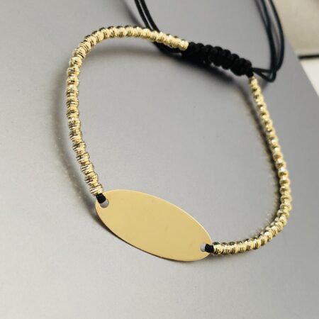 14k gold bracelet with 2.5mm beads and long id plate