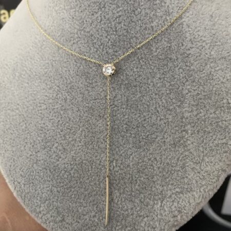 New long 14k gold summer necklace with one stone and long drop
