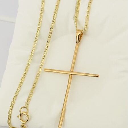 Fine 14k gold chain and rose cross 45cm JUN0104