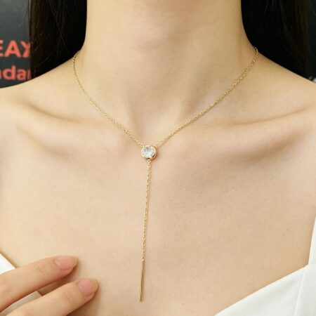 New long 14k gold summer necklace with stone and 6cm long drop LD-3
