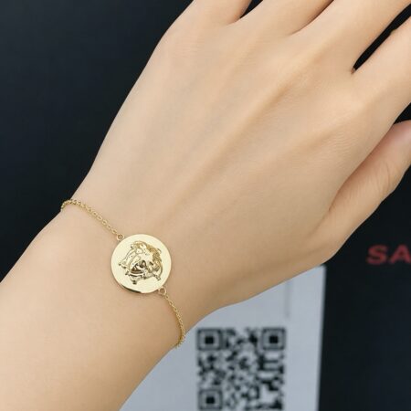 14k gold 15mm round  Medusa pendant bracelet
